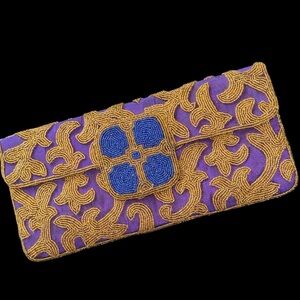 IMAN Large Beaded Clutch Handbag